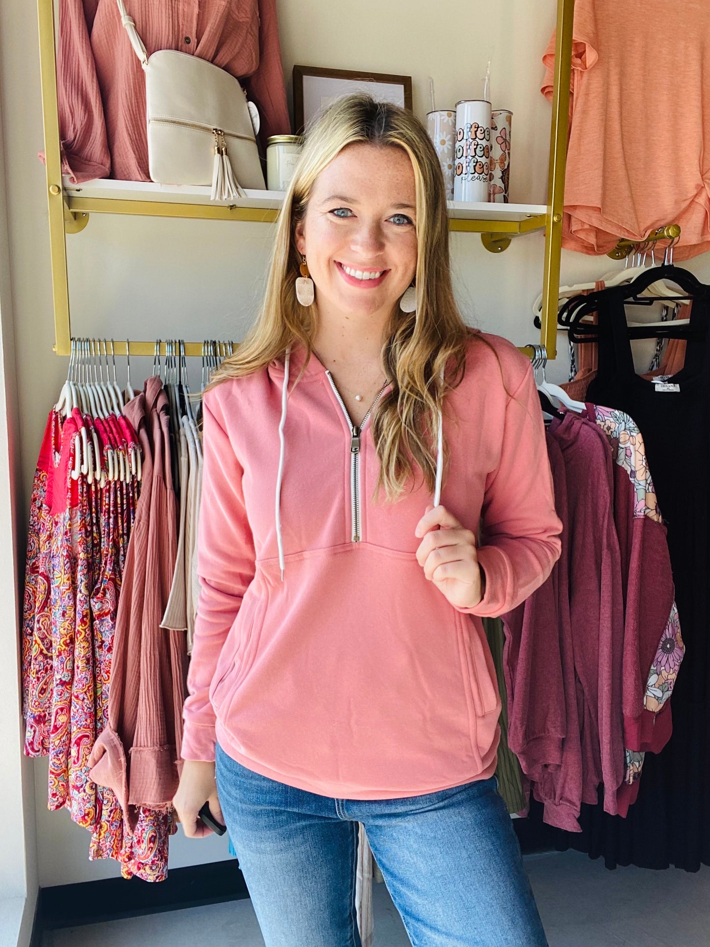 Pink Half Zip Everyday Hoodie