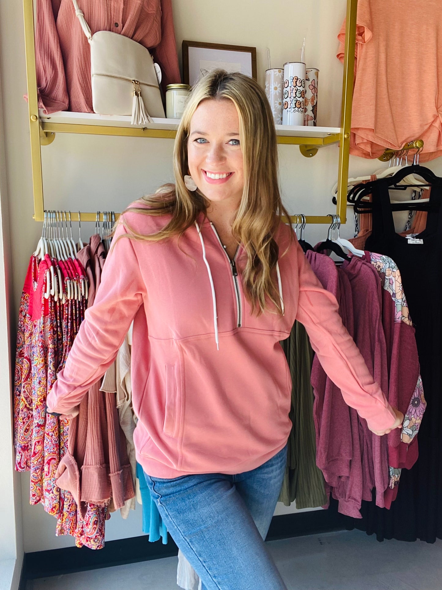 Pink Half Zip Everyday Hoodie