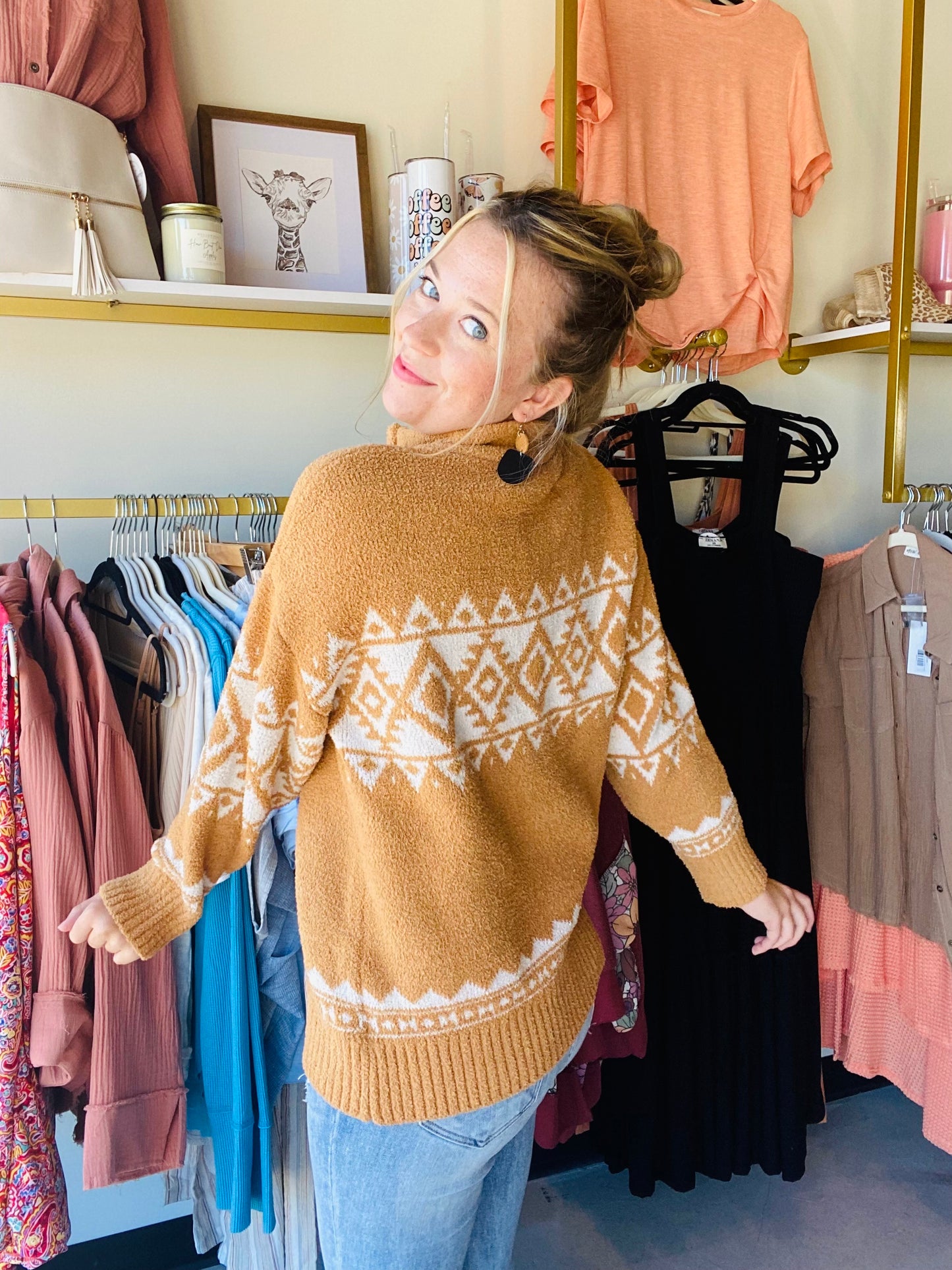Aztec Tan Zip Pullover