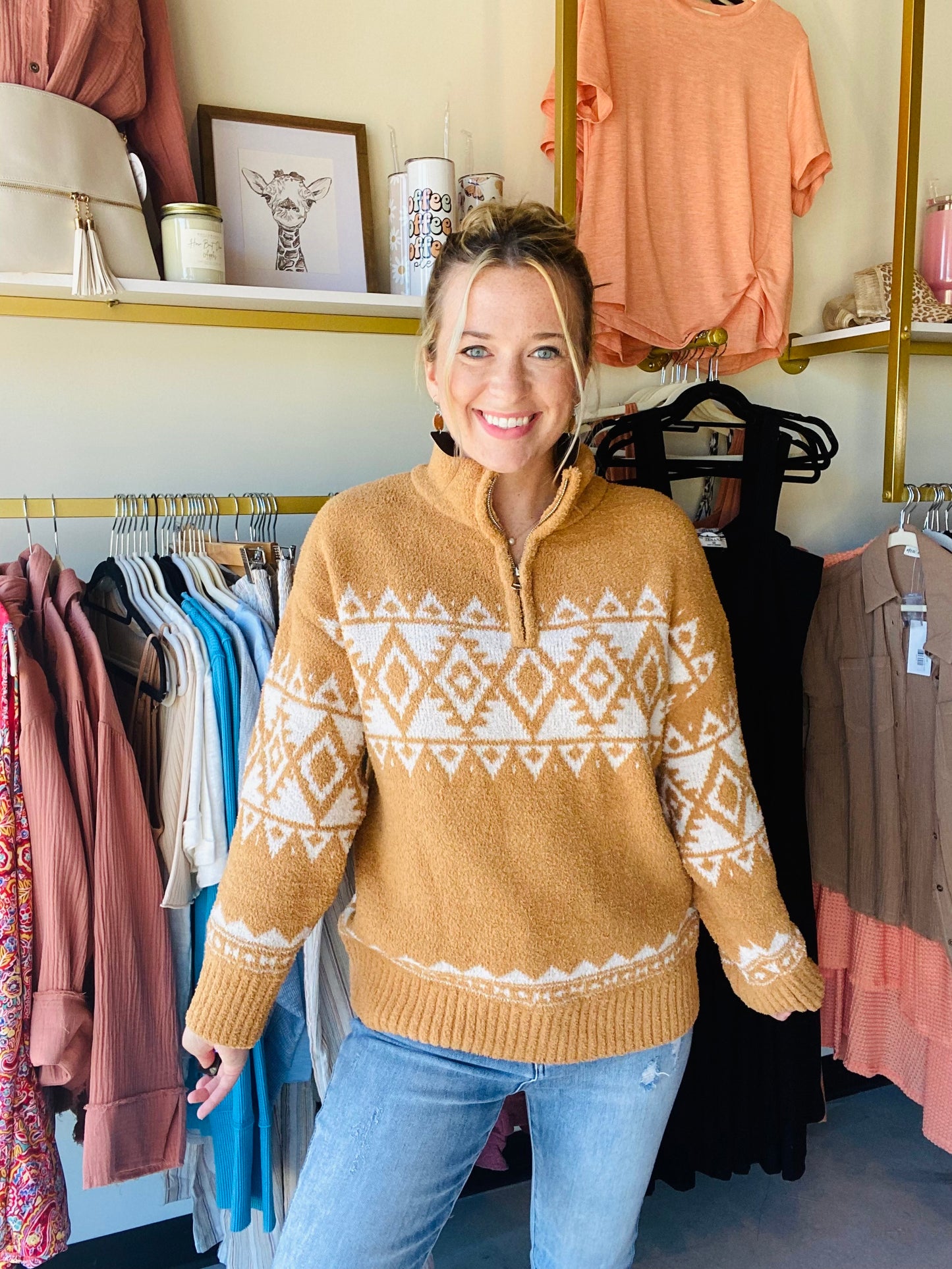Aztec Tan Zip Pullover