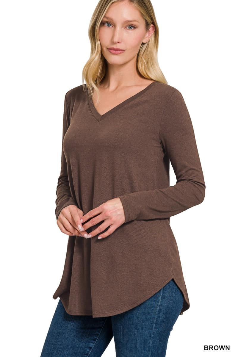 Brown V Neck Long Sleeve