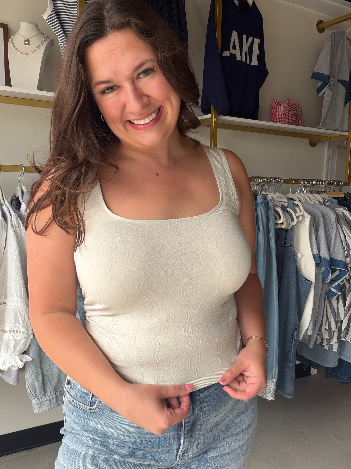 Jacquard Floral Cream Tank