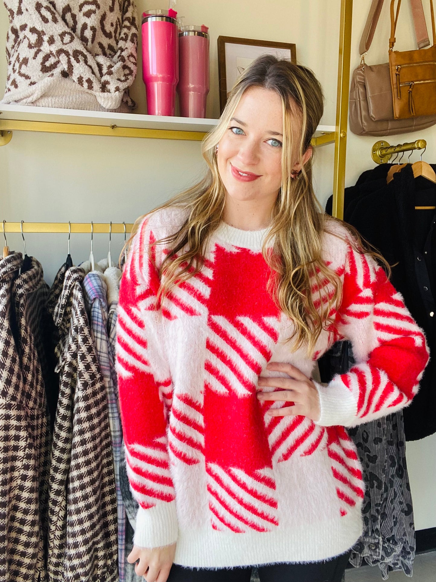 Red Modern Plaid Pullover