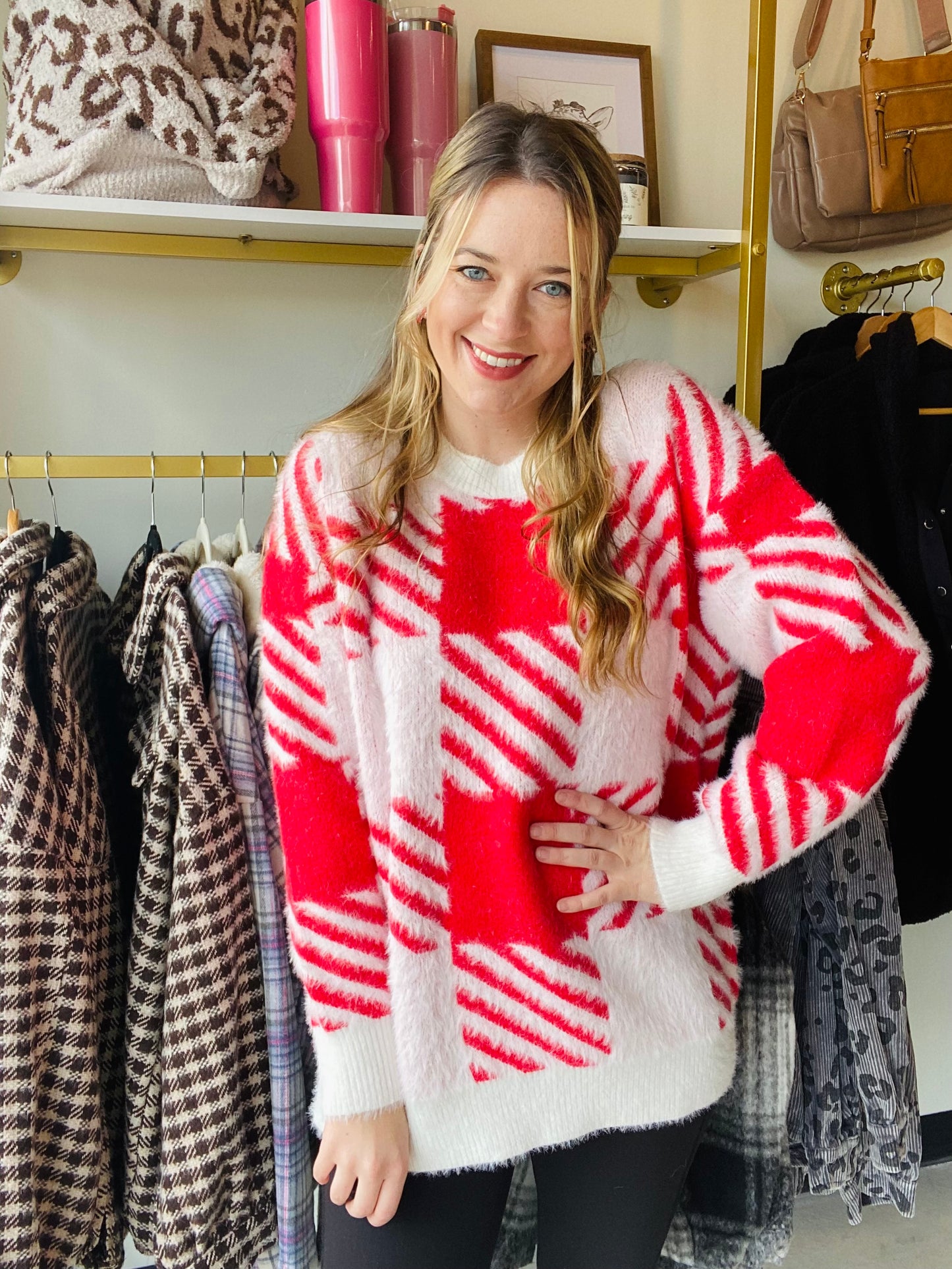 Red Modern Plaid Pullover