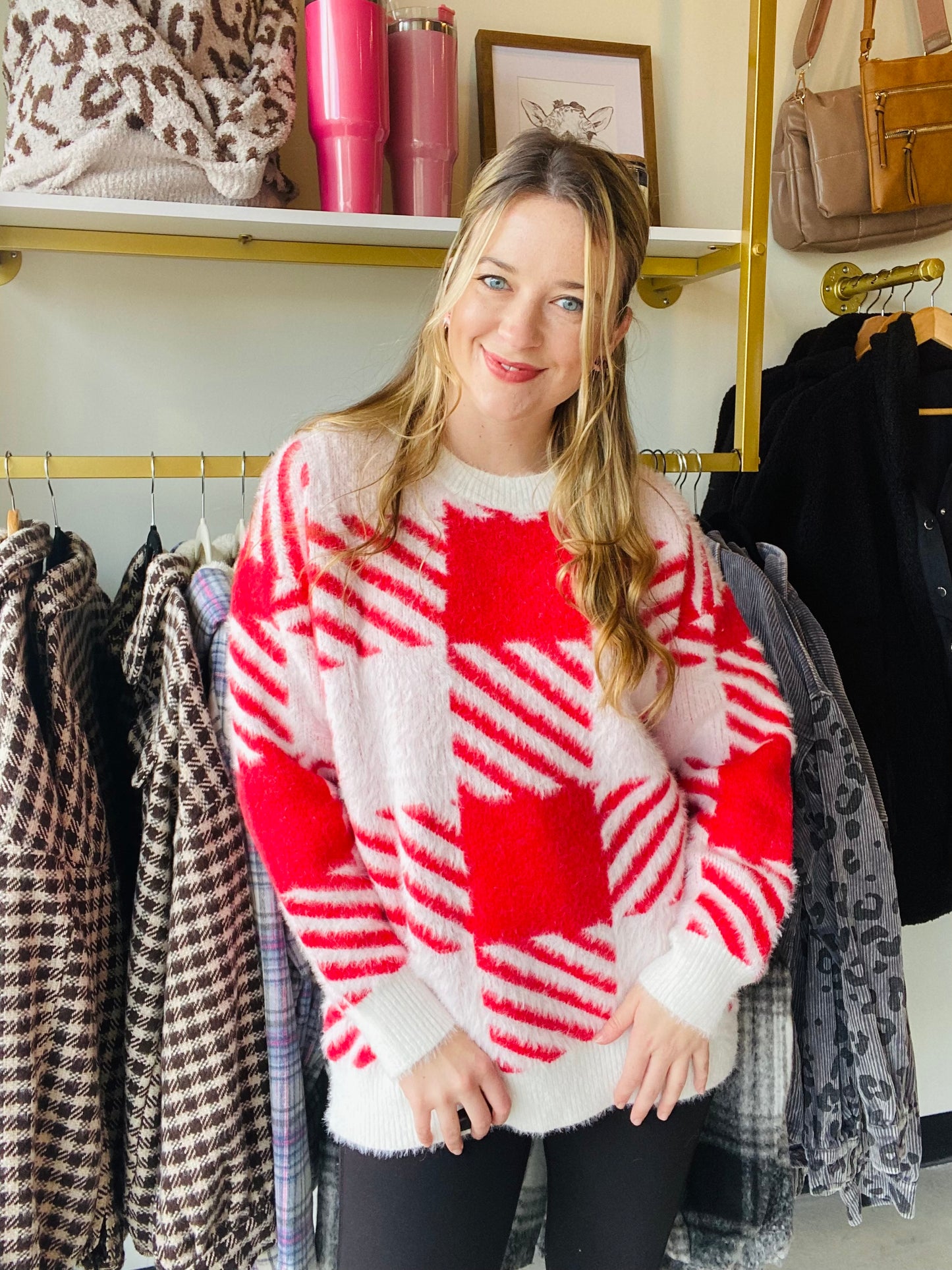 Red Modern Plaid Pullover