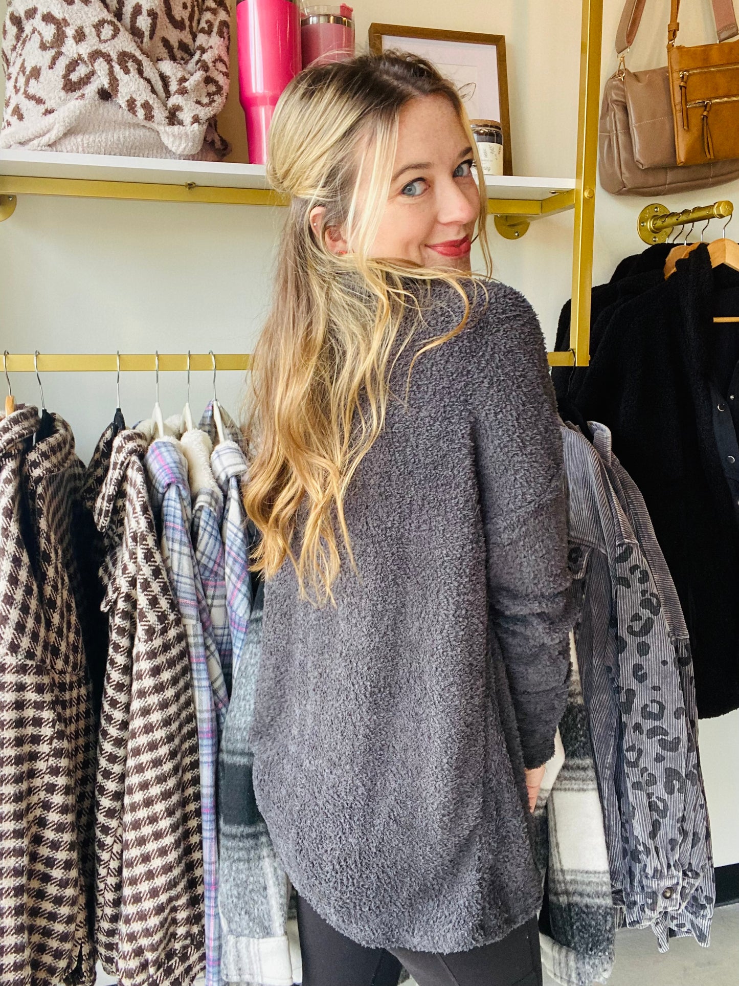 Boucle Knit Charcoal Turtleneck