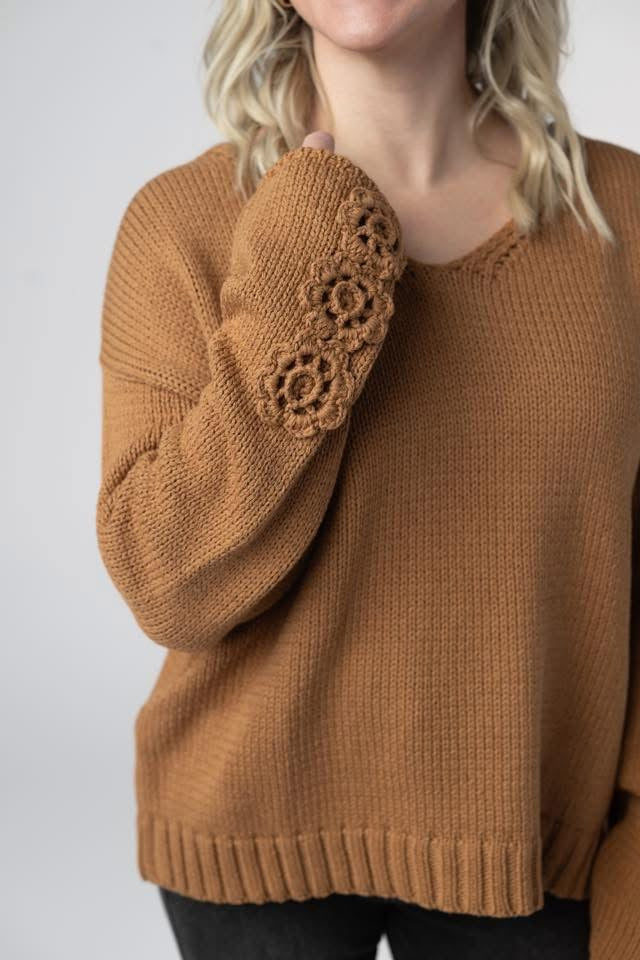 Camel Crochet Sleeve Sweater - 75% Balance