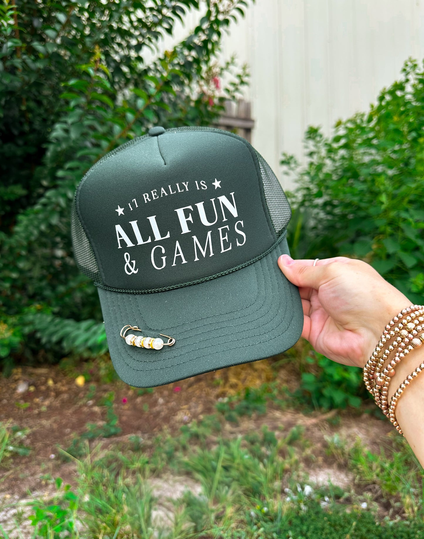 All Fun & Games Dark Green Trucker Hat
