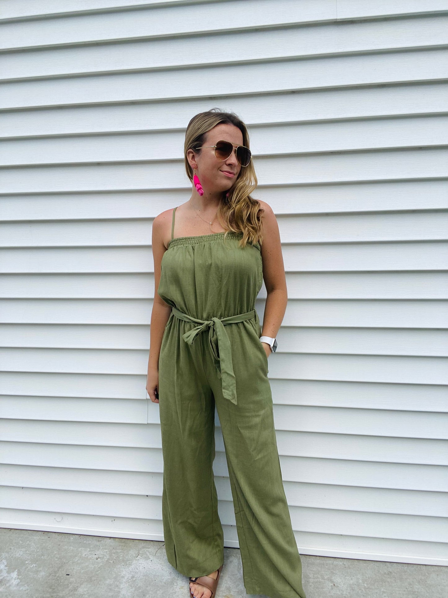 Olive Spaghetti Strap Romper
