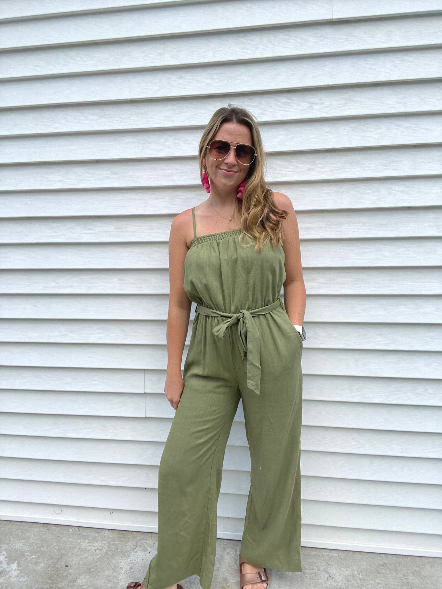 Olive Spaghetti Strap Romper