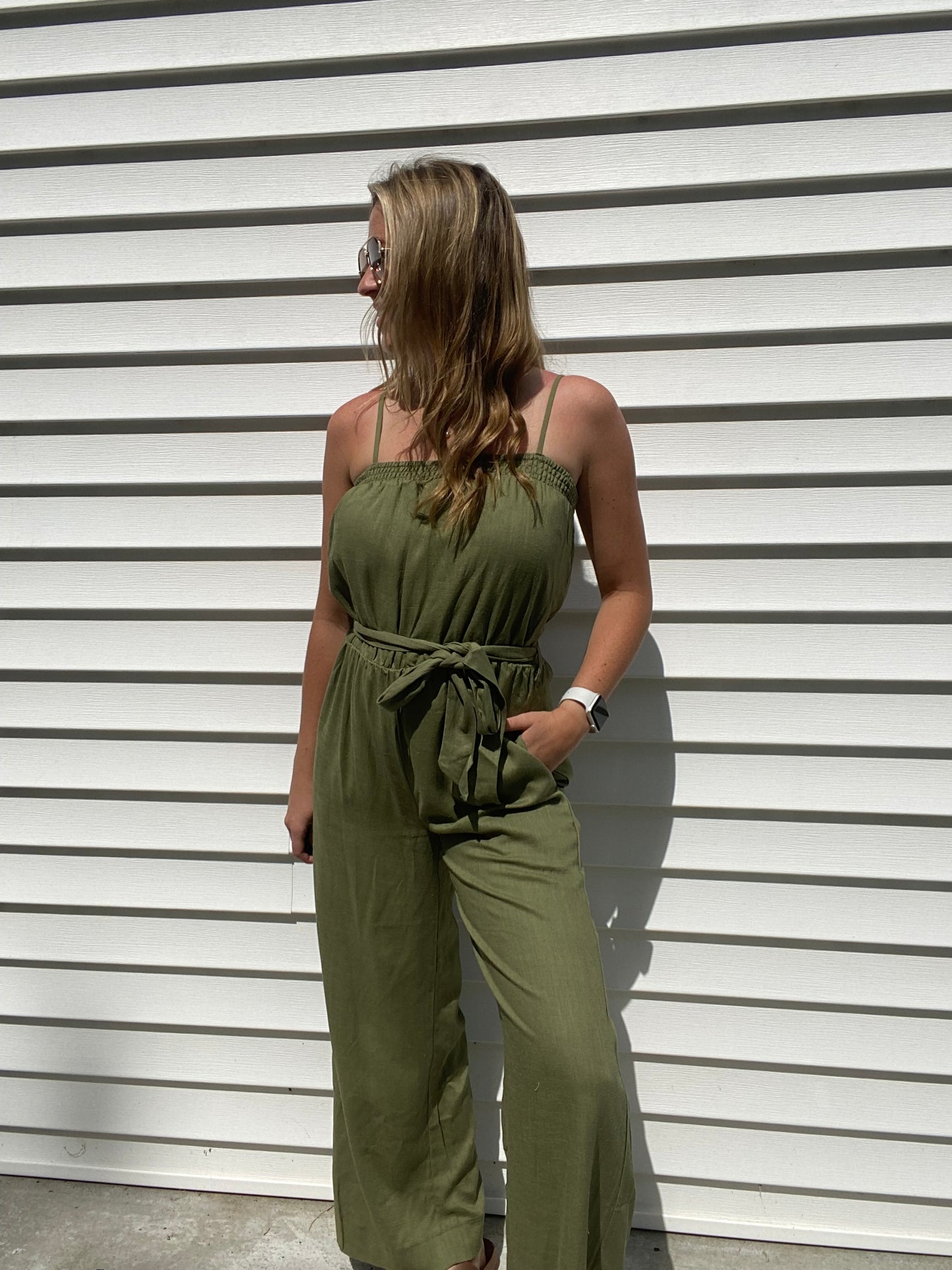 Olive Spaghetti Strap Romper