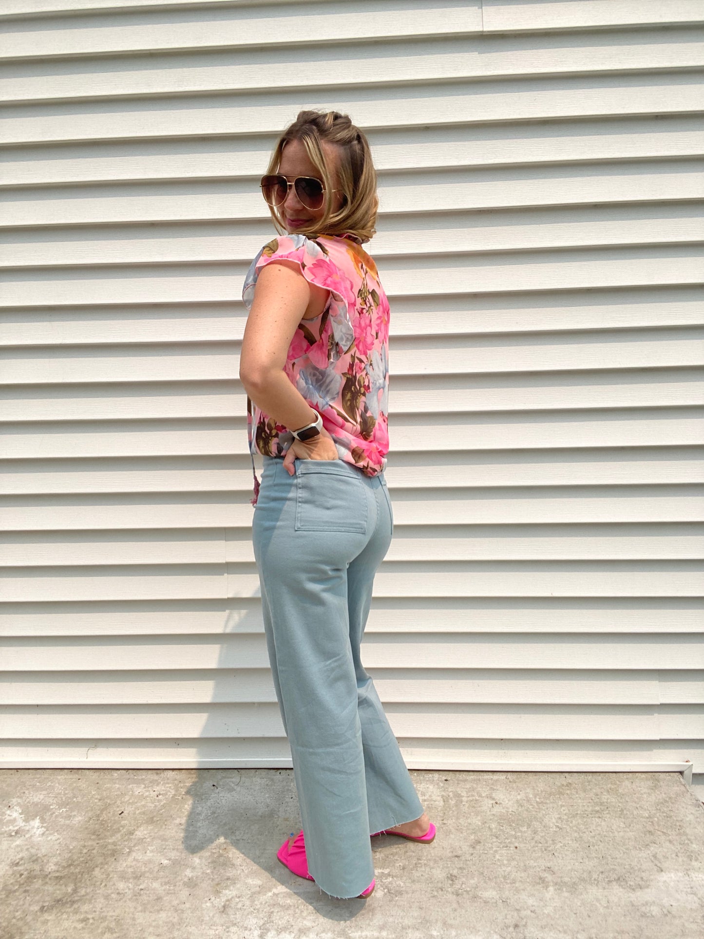 Sky Blue Cropped Stretch Jeans