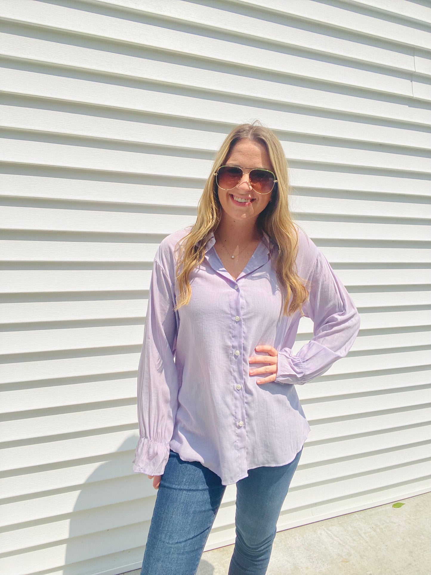 Lavender Gauzy Bell Sleeve Blouse