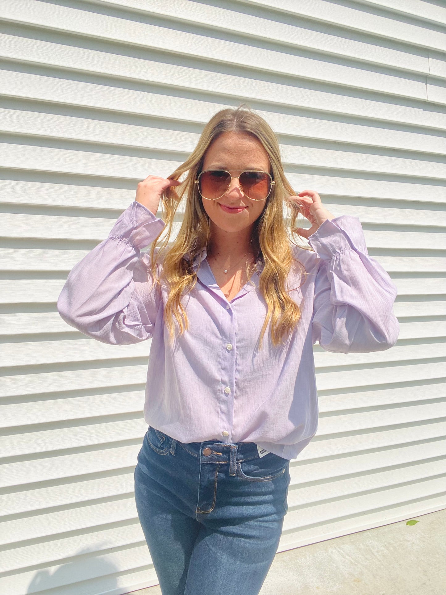 Lavender Gauzy Bell Sleeve Blouse