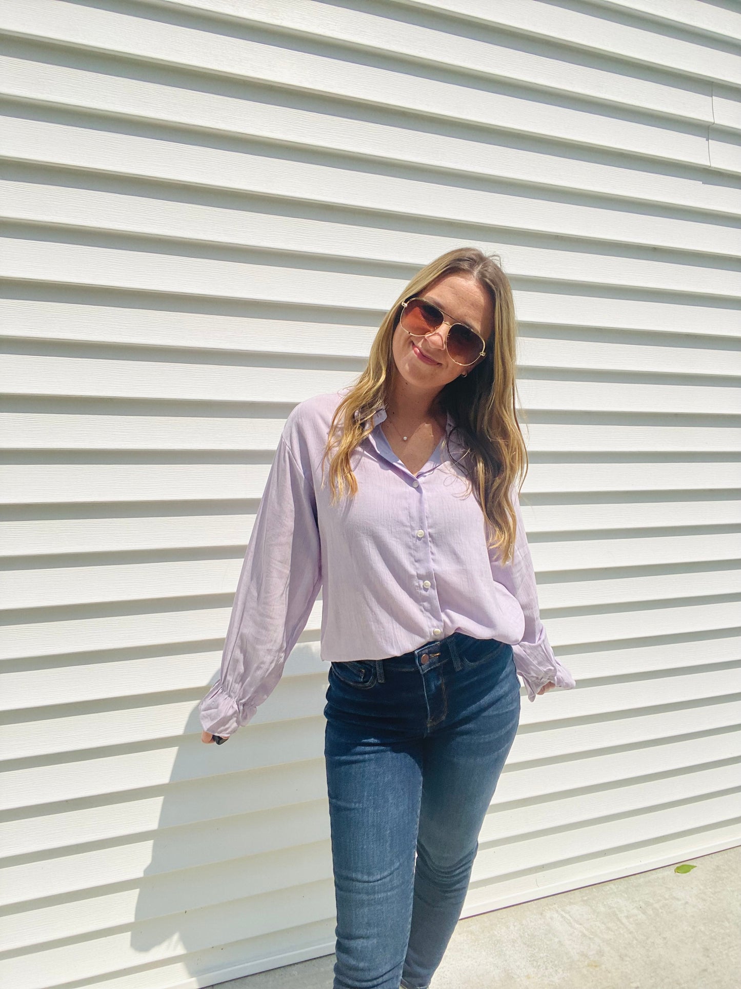Lavender Gauzy Bell Sleeve Blouse