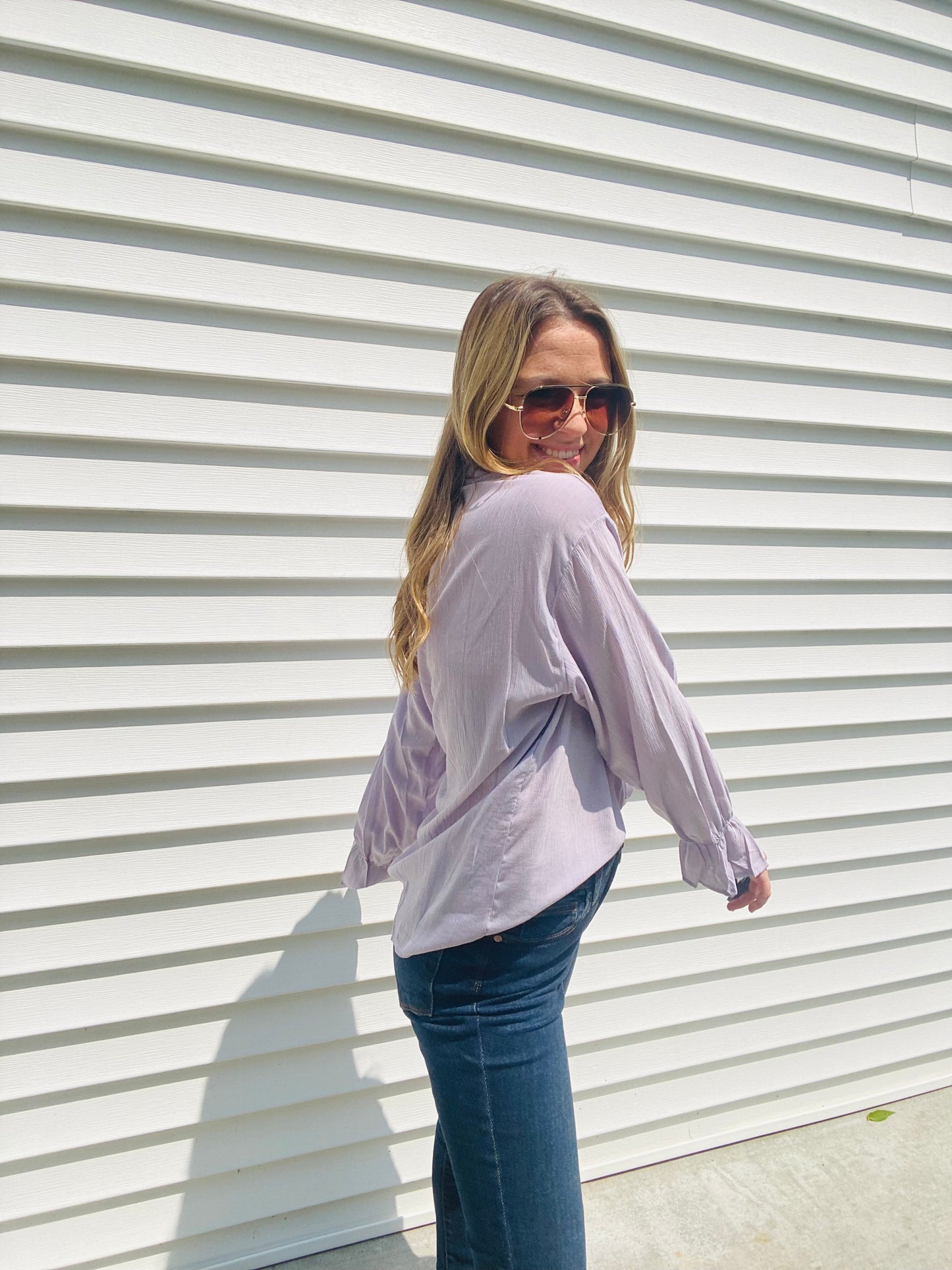 Lavender Gauzy Bell Sleeve Blouse