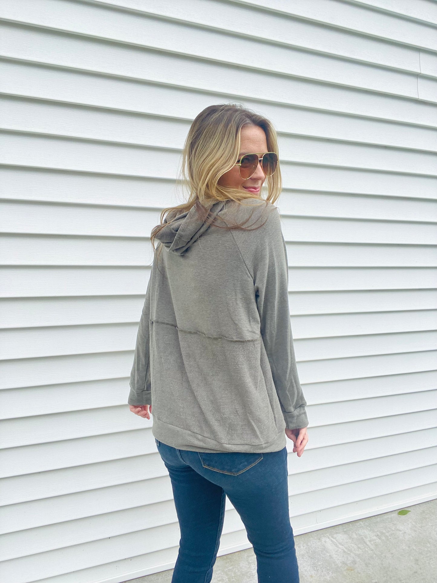 Grey Terry Raglan Hoodie