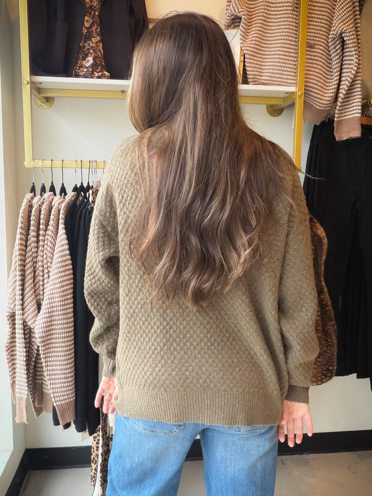 Olive Honeycomb Textured Cardigan