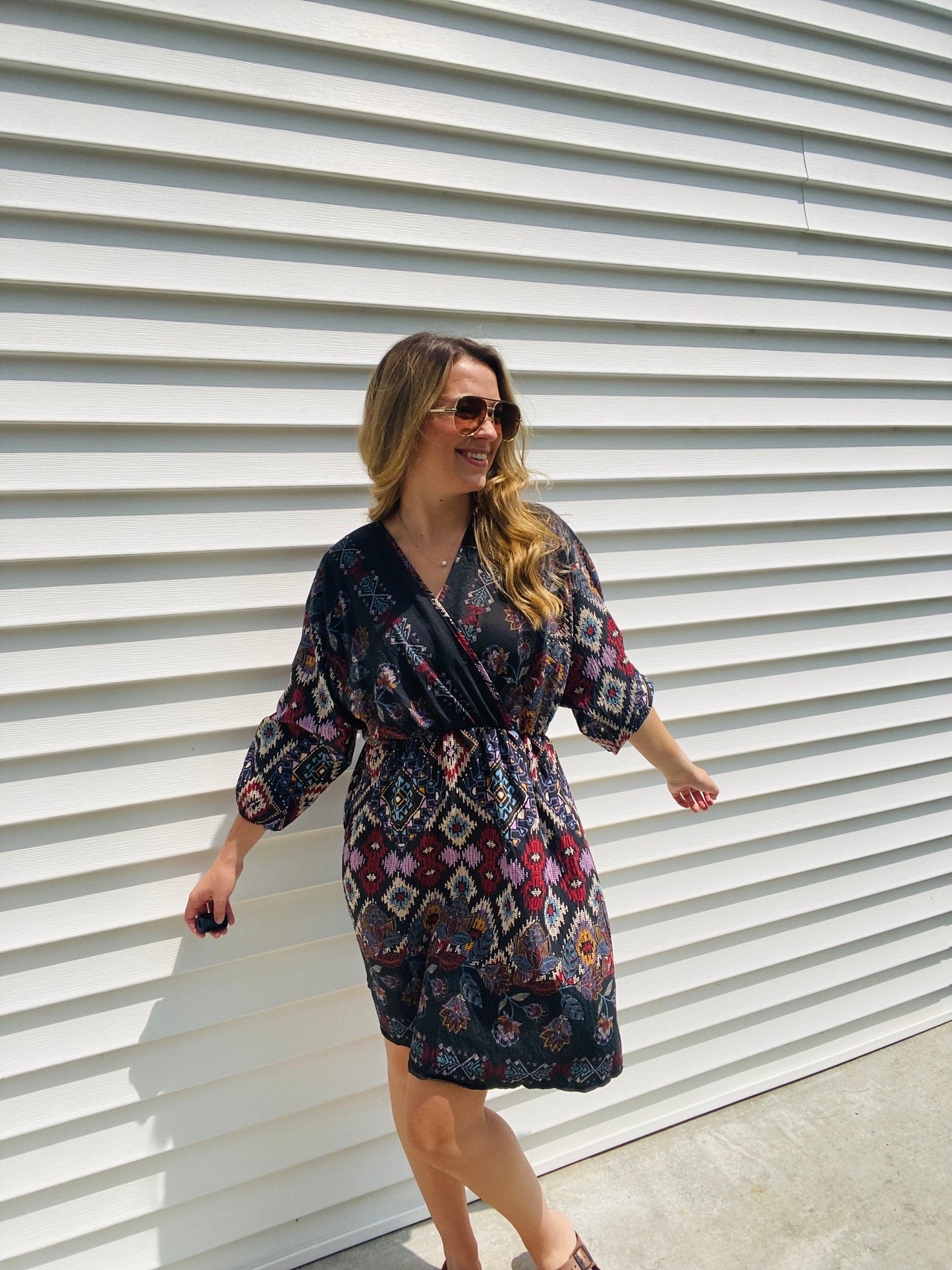 Paisley Surplice Dolman Sleeve Dress