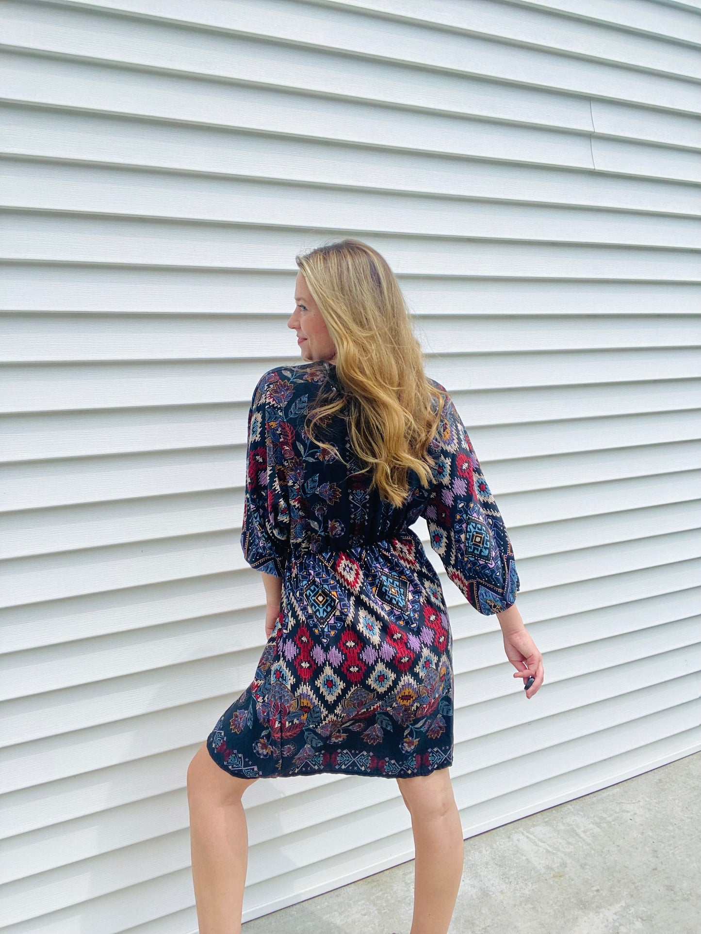 Paisley Surplice Dolman Sleeve Dress