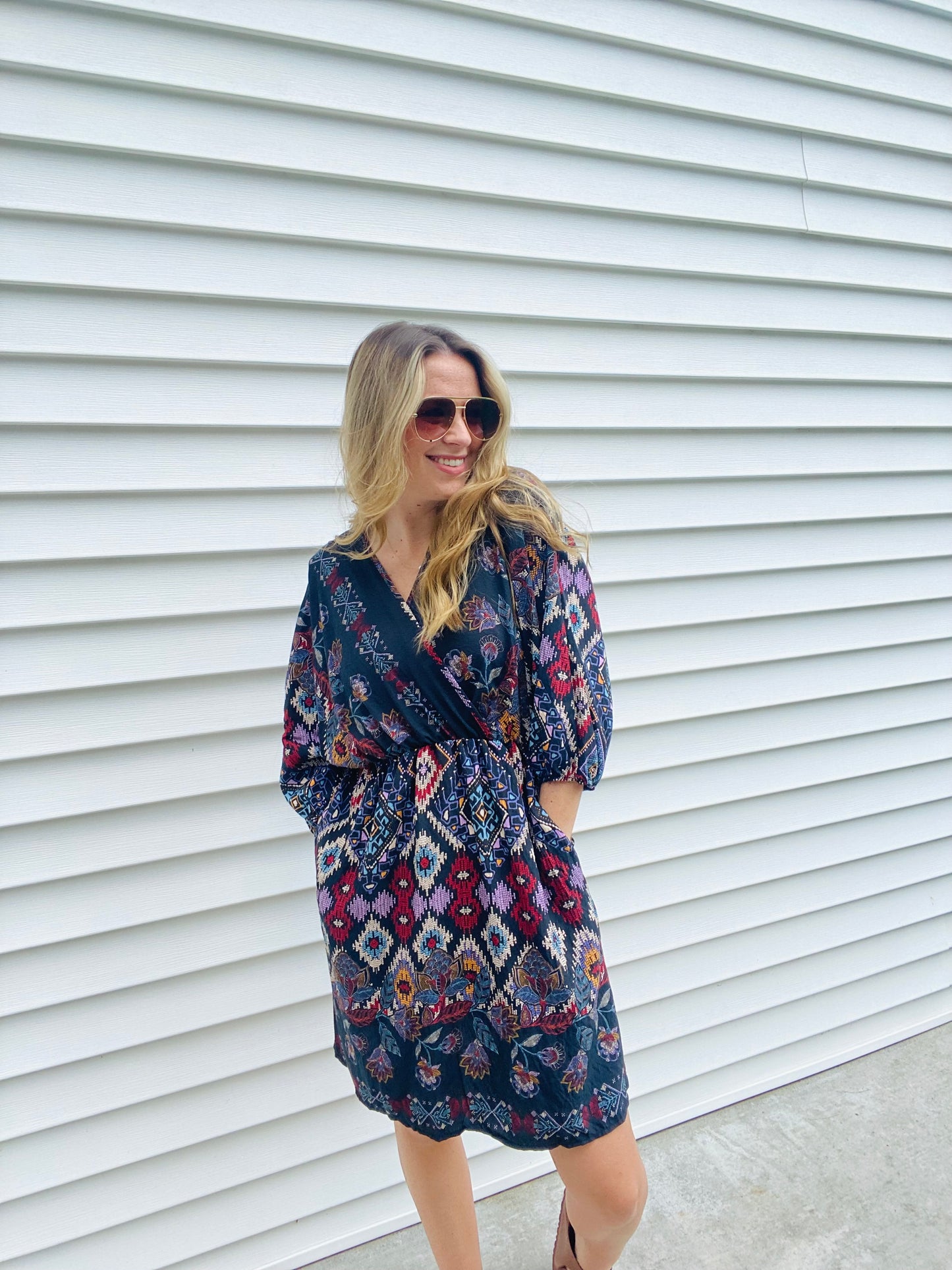 Paisley Surplice Dolman Sleeve Dress