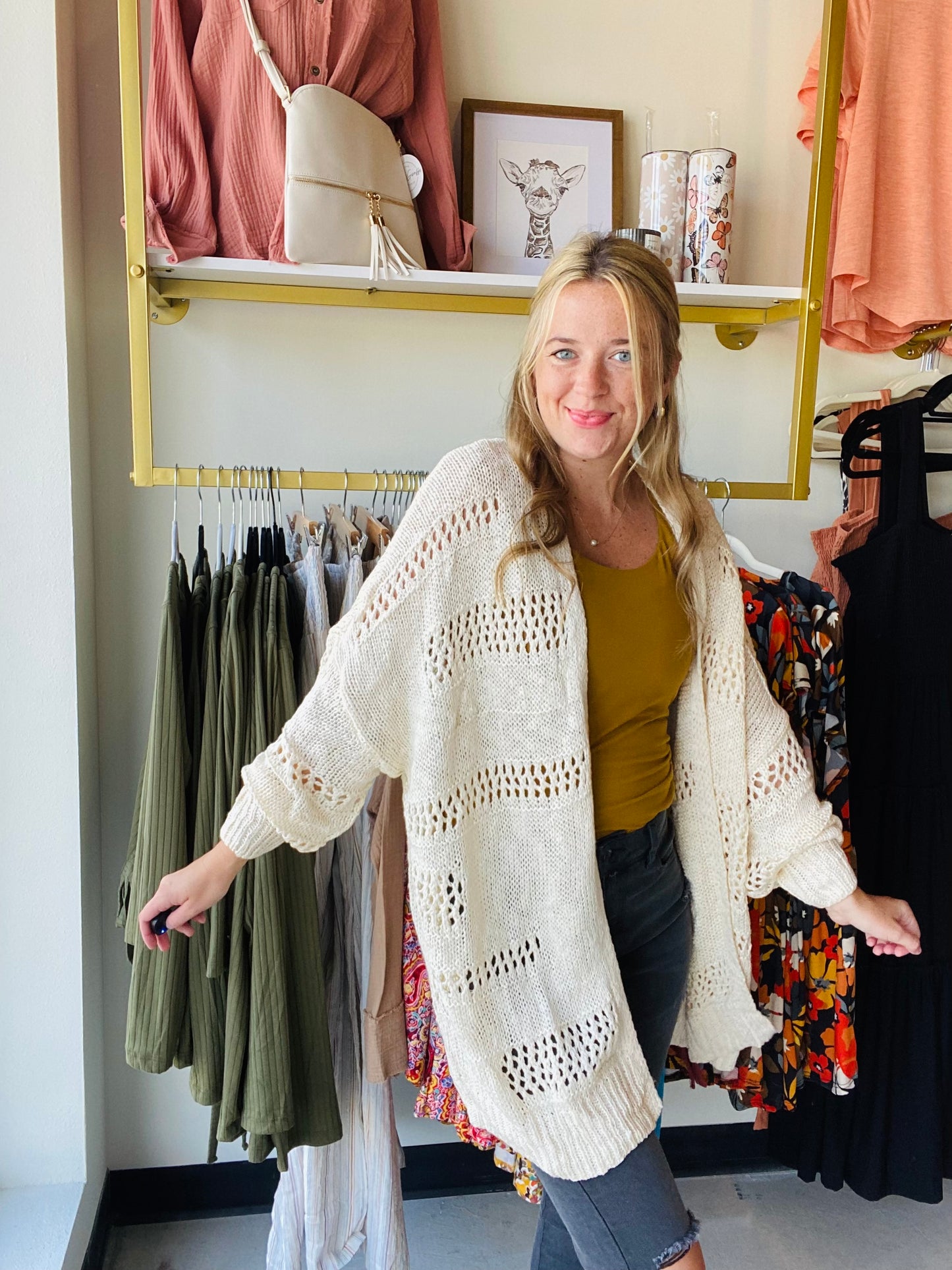 Apricot Hollow Detail Cardi