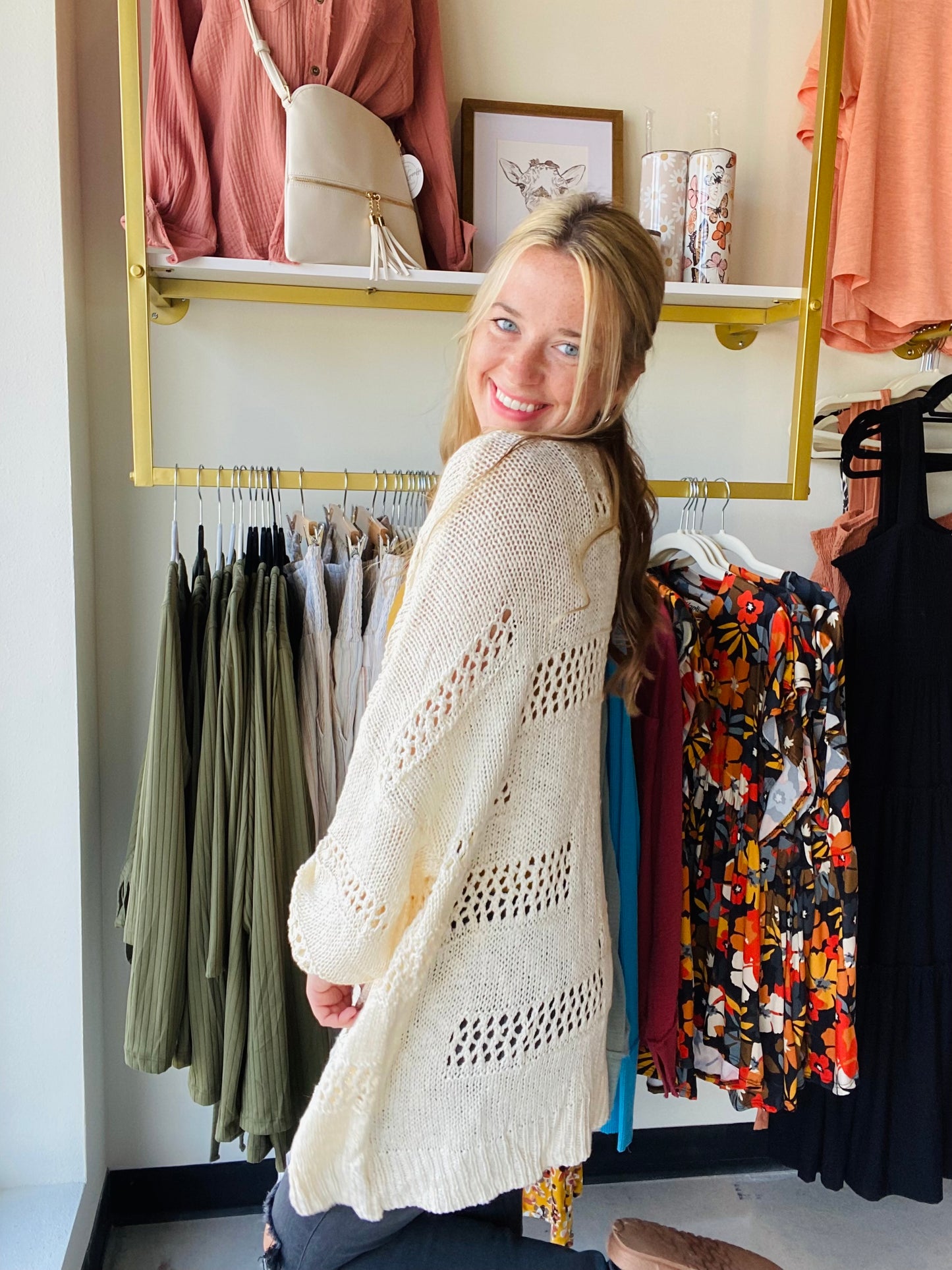 Apricot Hollow Detail Cardi