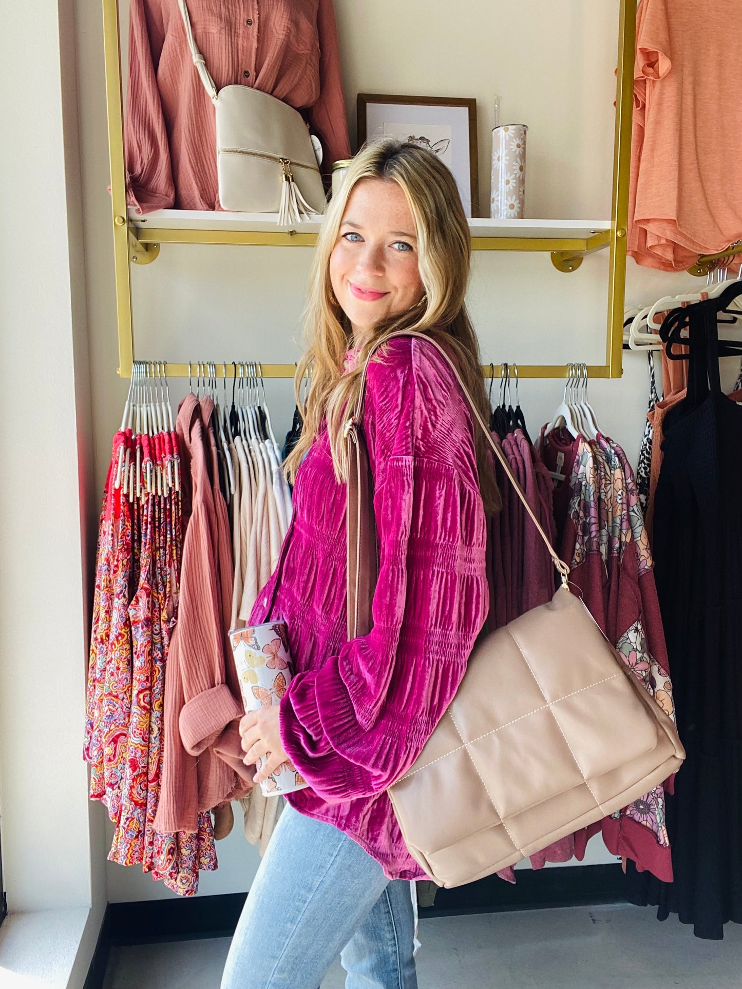 This Hibiscus Tiered Velvet Top offers a bold jewel tone, perfect for transitioning to fall and winter. The oversized yet trendy silhouette features super soft fabric and balloon sleeves for a modern look. Elevate any outfit with this stylish top while still feeling comfortable.