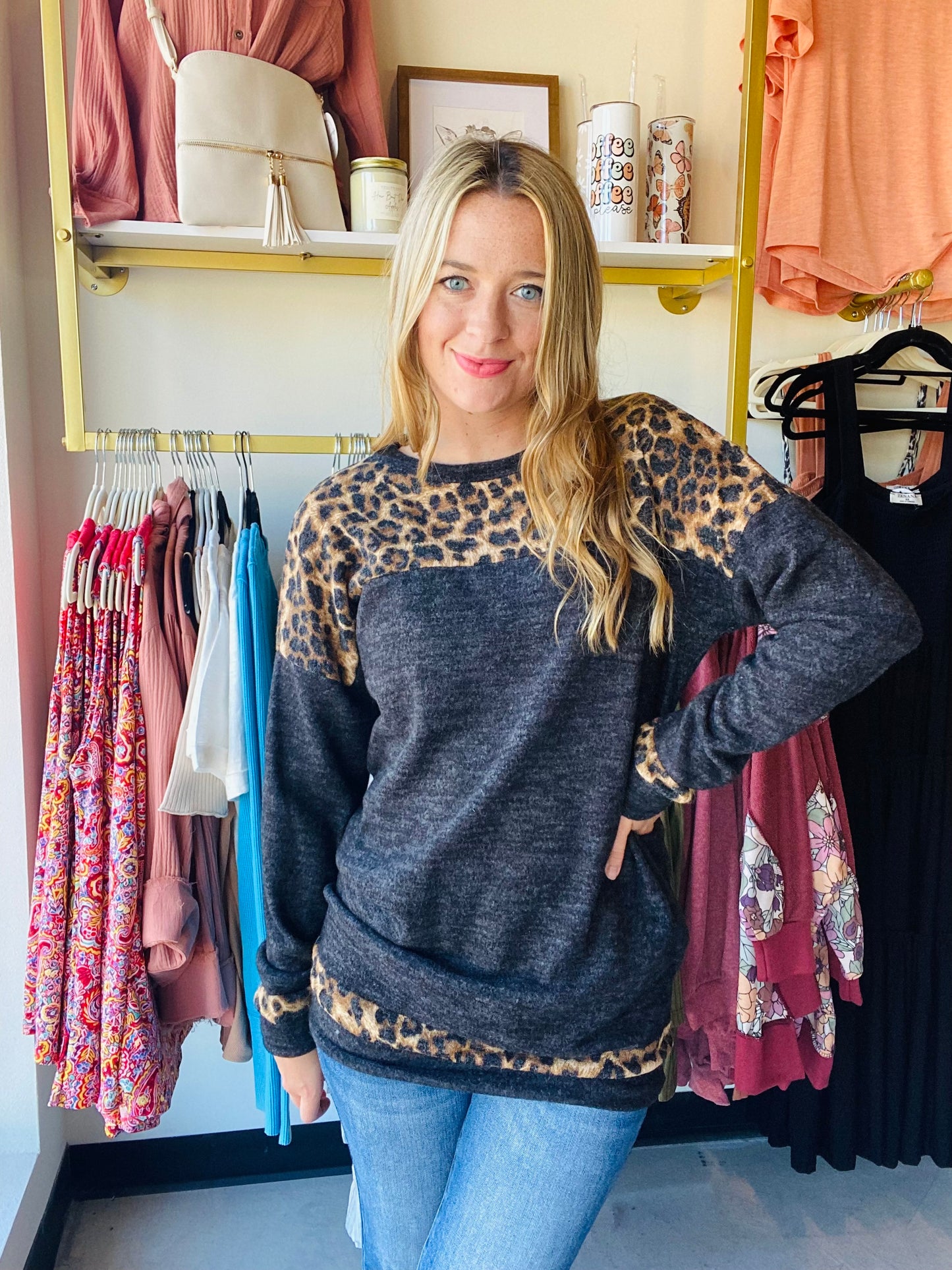 Charcoal Leopard Accent Brushed Top
