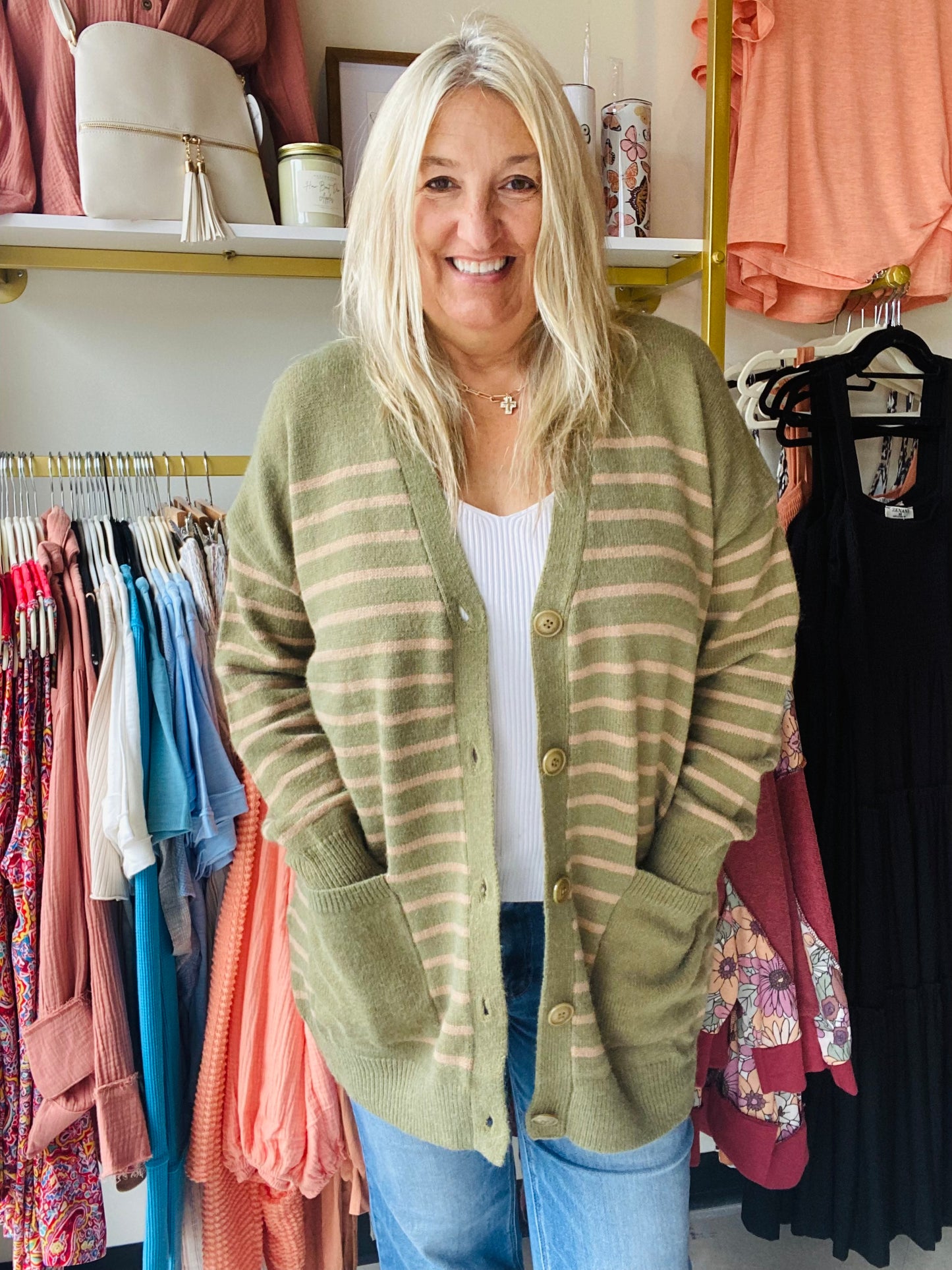 Olive and Brown Oversized Cardi