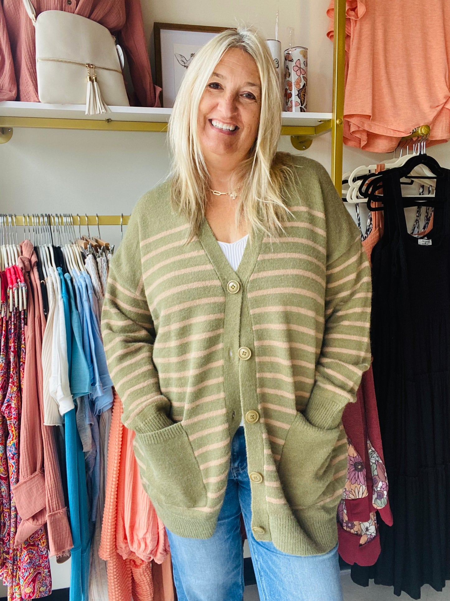 Olive and Brown Oversized Cardi