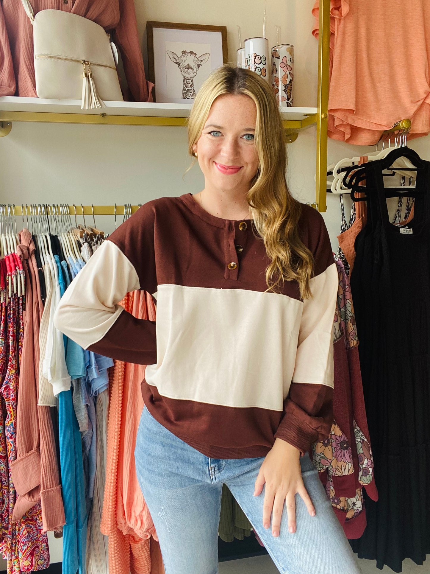 Khaki and Brown Colorblock Sweatshirt