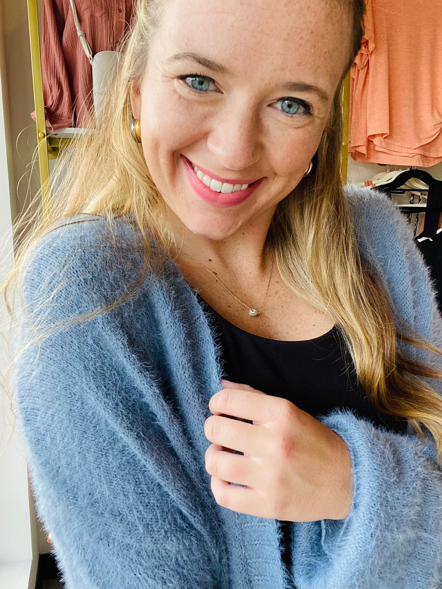 Grey Blue Textured Duster