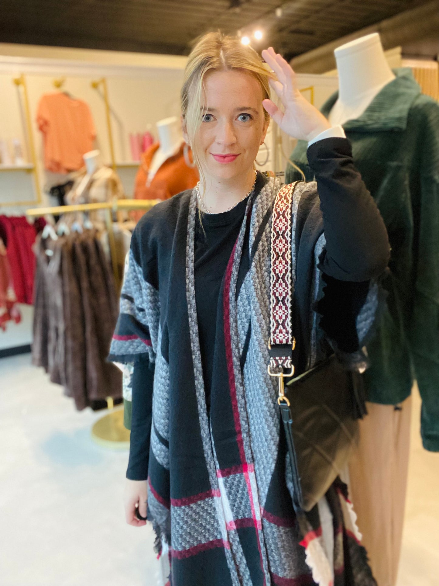 Red Accent Plaid Kimono