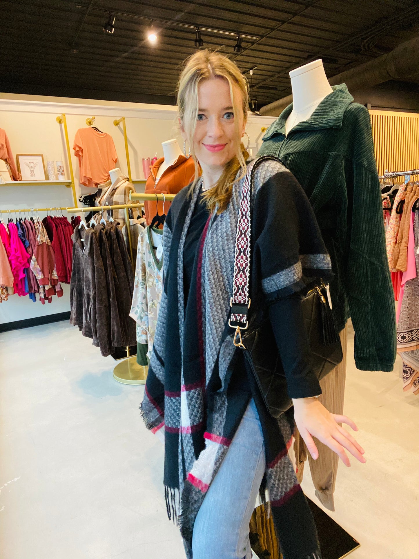 Red Accent Plaid Kimono