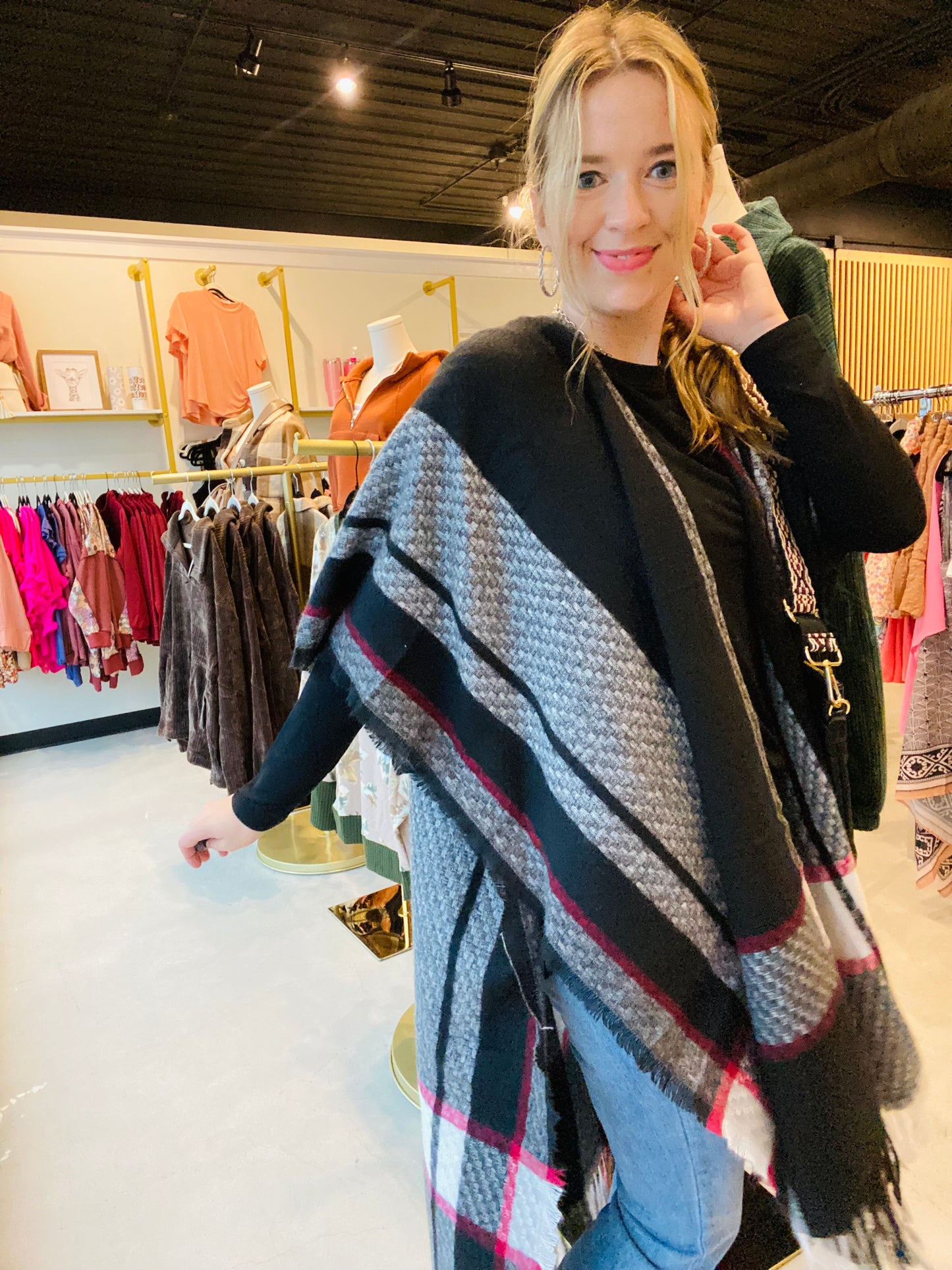 Red Accent Plaid Kimono