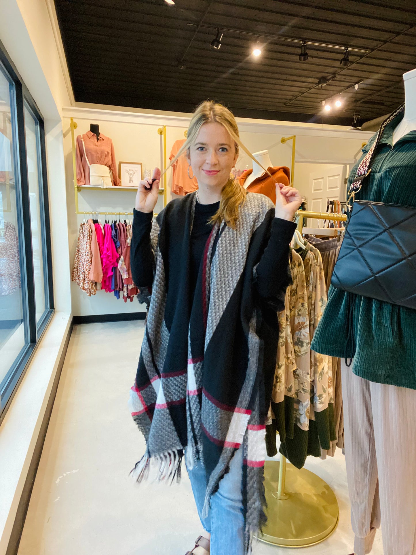 Red Accent Plaid Kimono