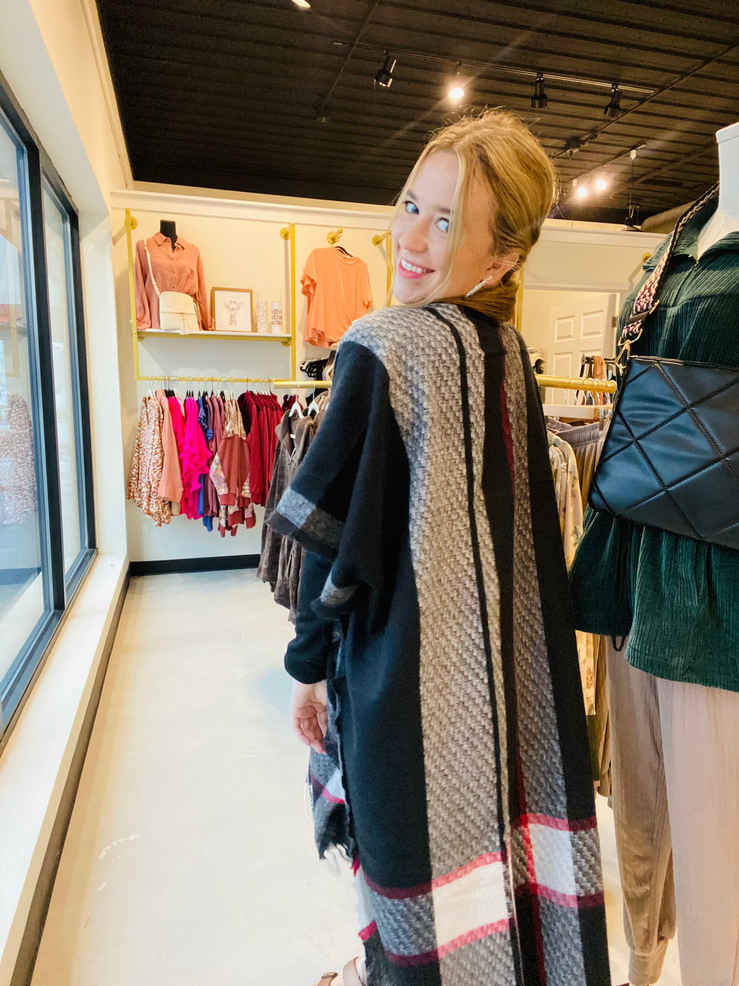 Red Accent Plaid Kimono