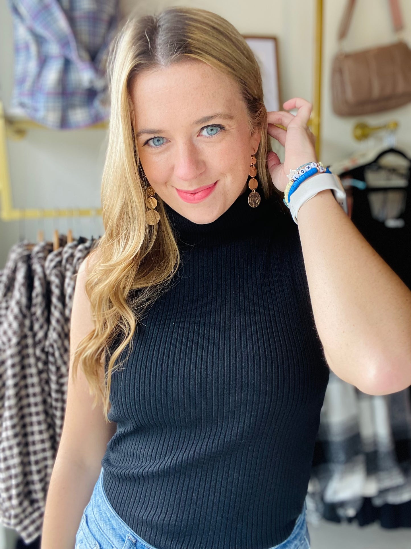 Black Rib Knit Sleeveless Turtleneck