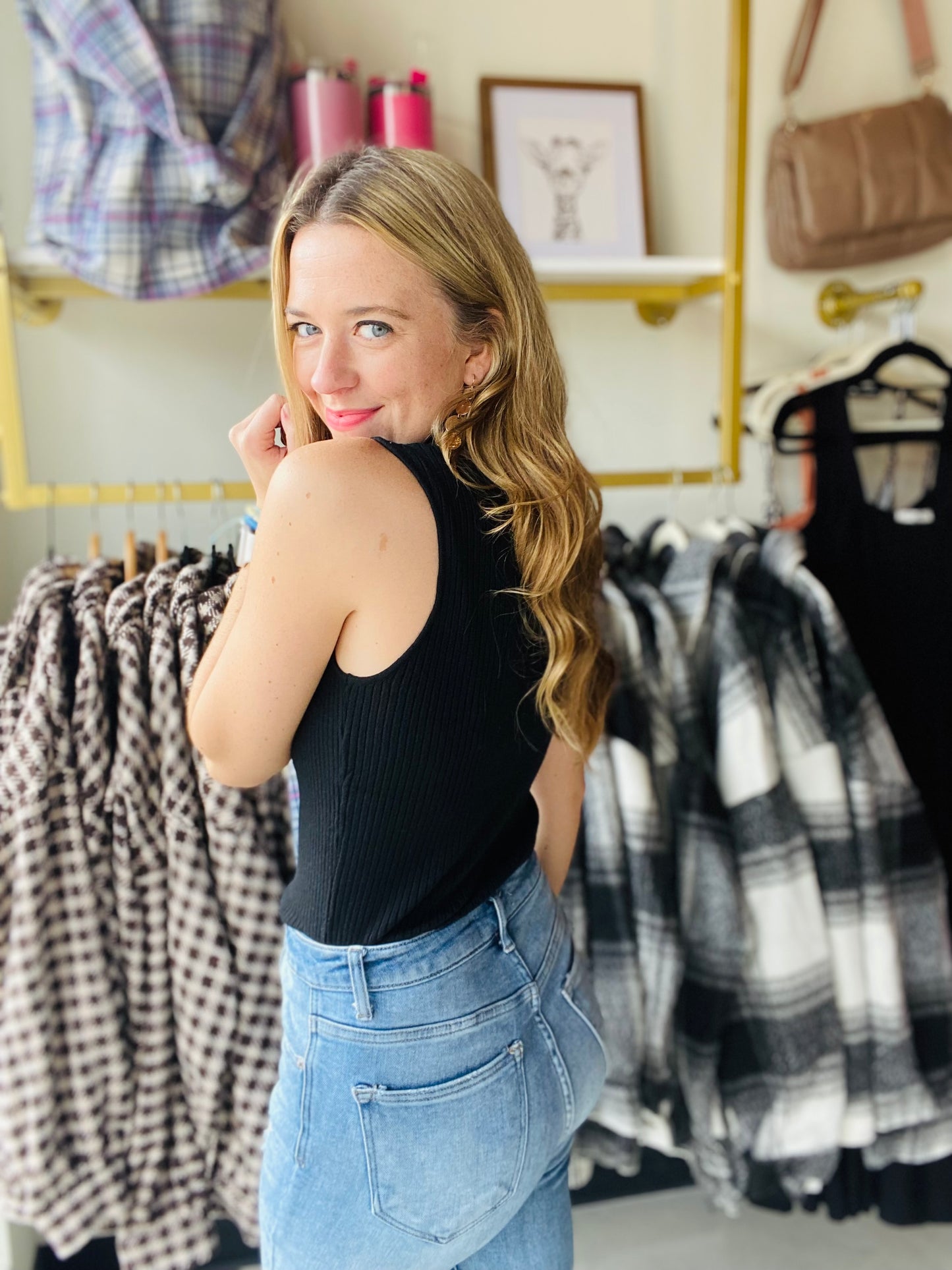 Black Rib Knit Sleeveless Turtleneck