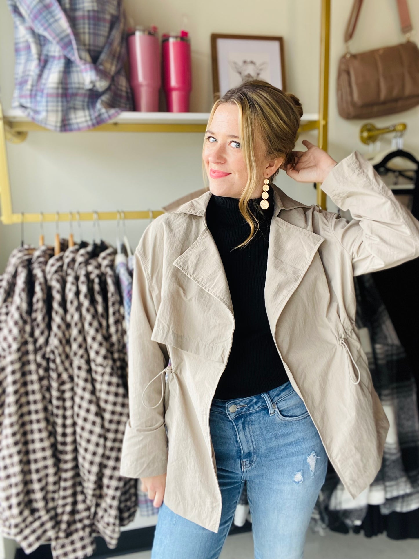 Stone Lapel Collar Trench Jacket