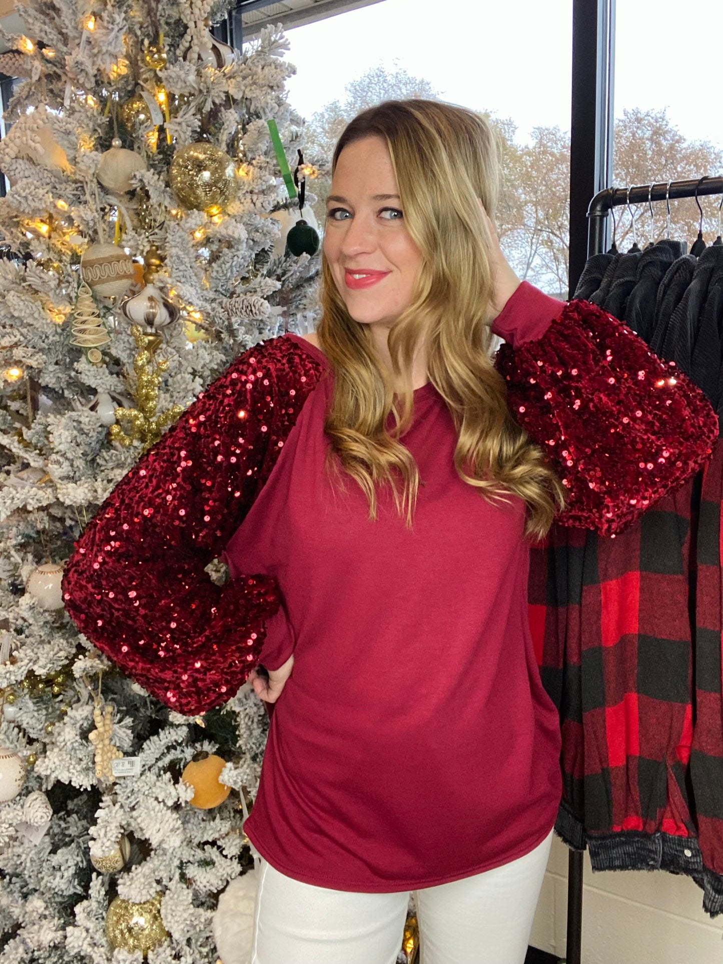 Burgundy Velour Sequin Top