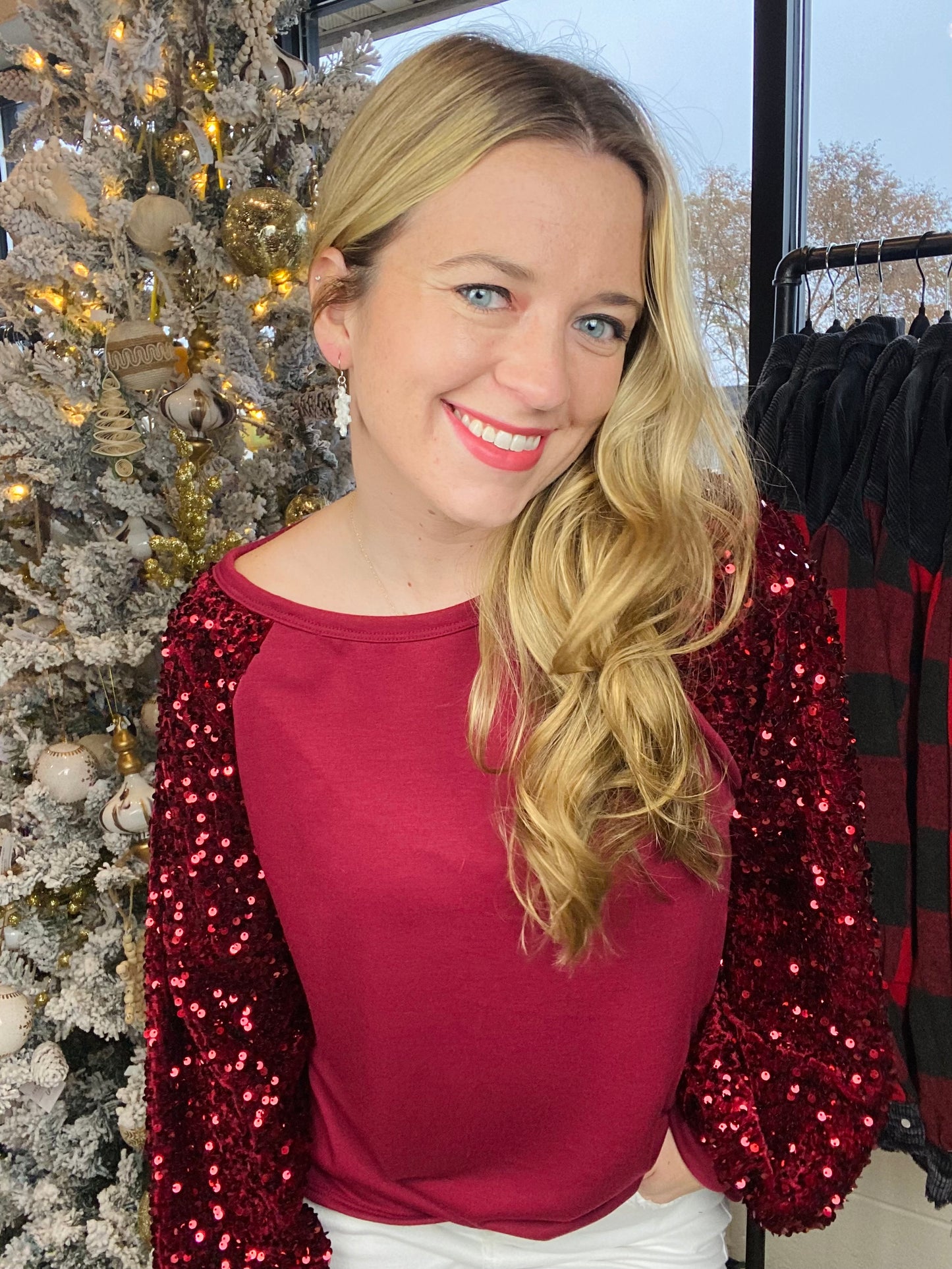 Burgundy Velour Sequin Top