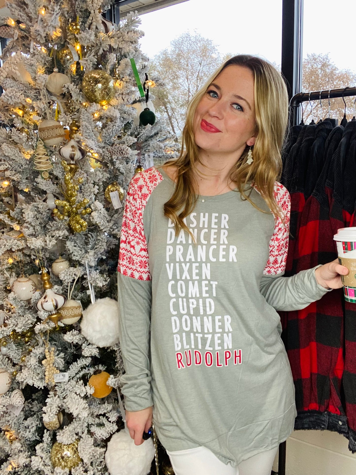 Dasher, Dancer Red Accent Long Sleeve