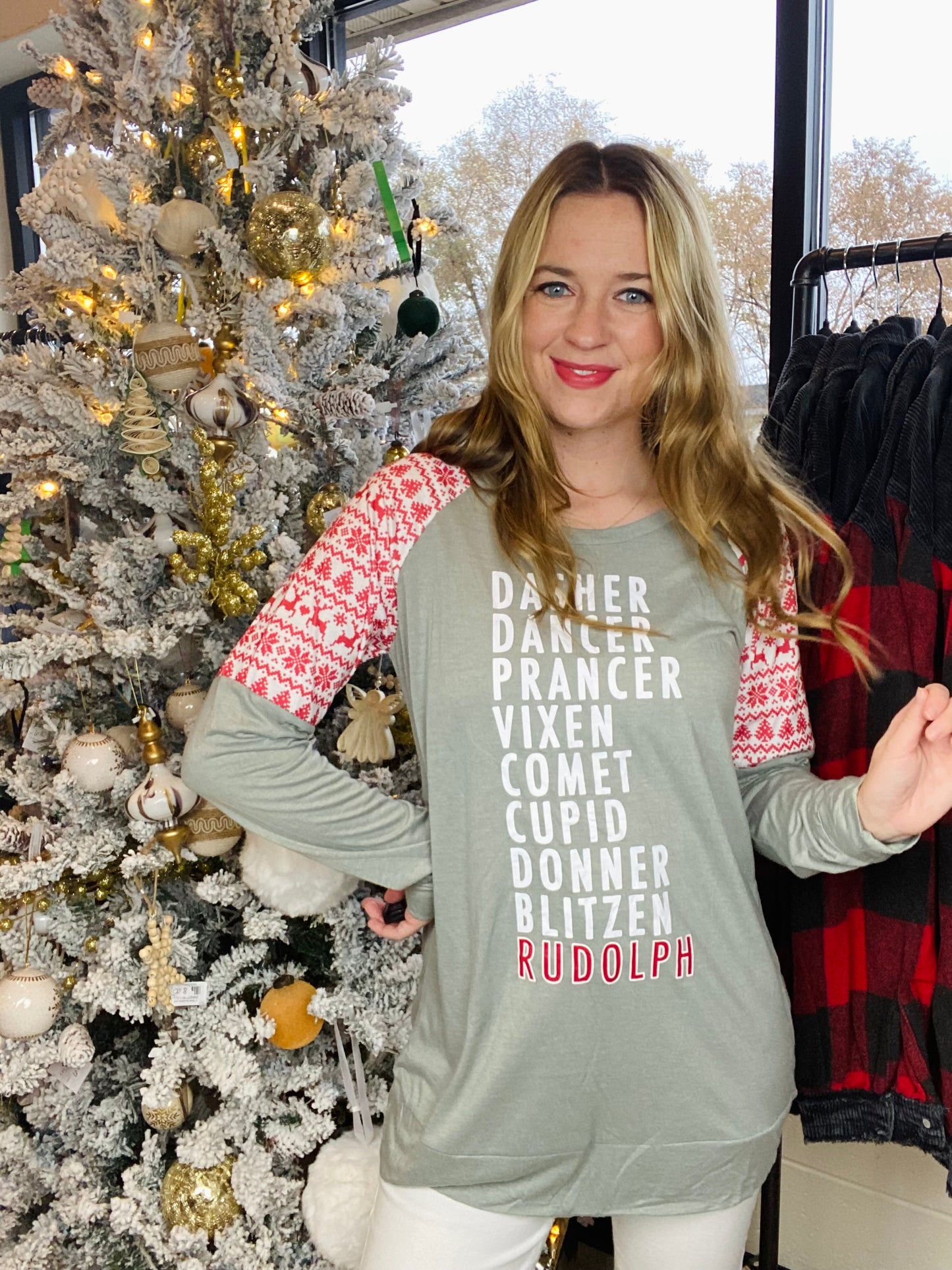 Dasher, Dancer Red Accent Long Sleeve
