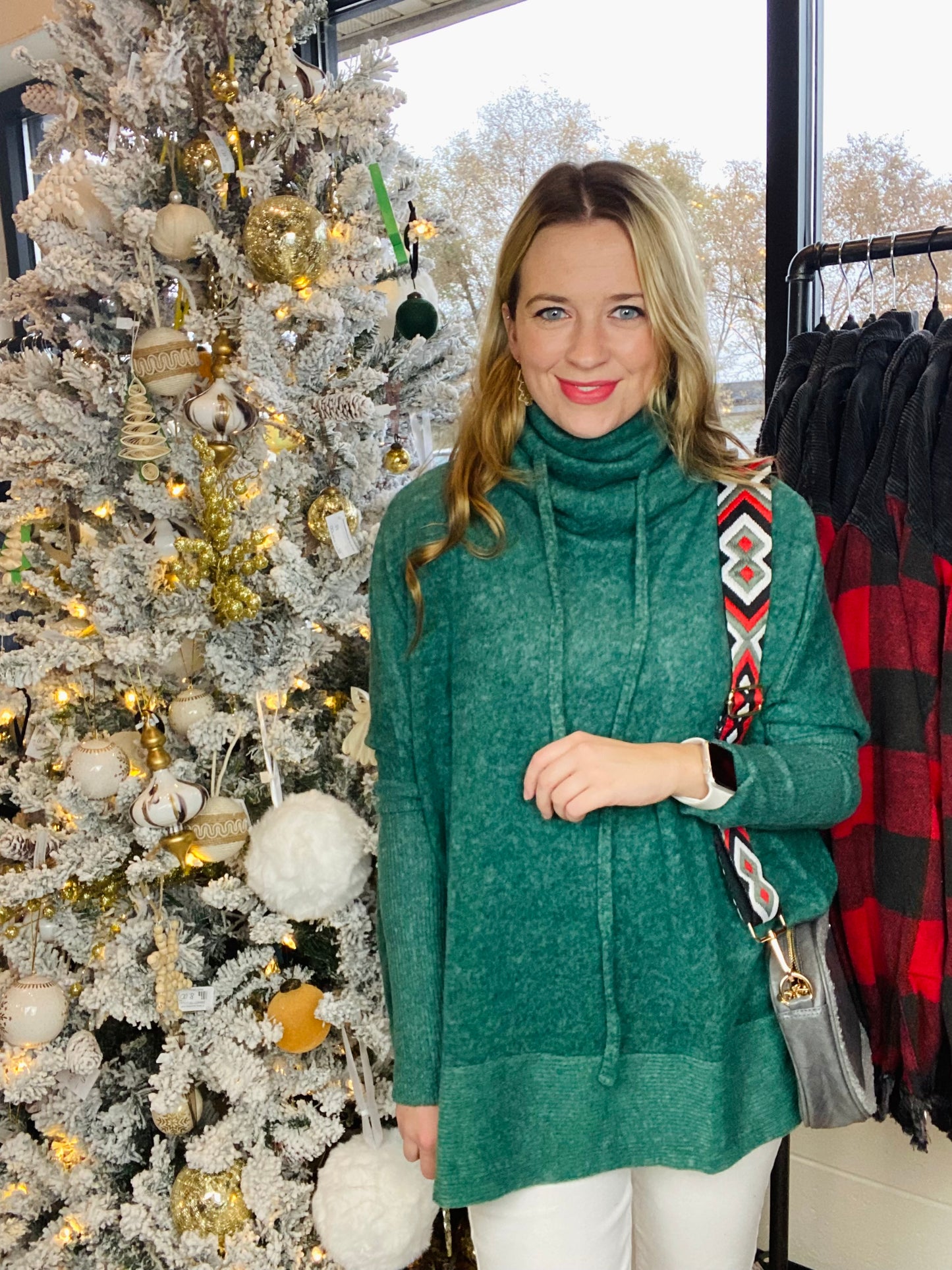 Green Brushed Cowl Neck Sweater