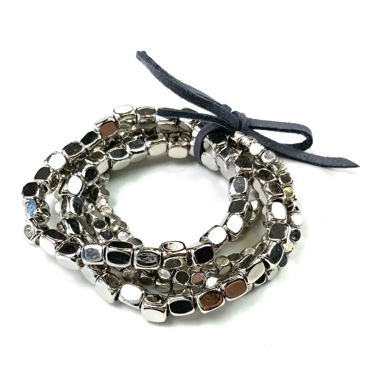 Bead Silver Stretch Bracelet Set