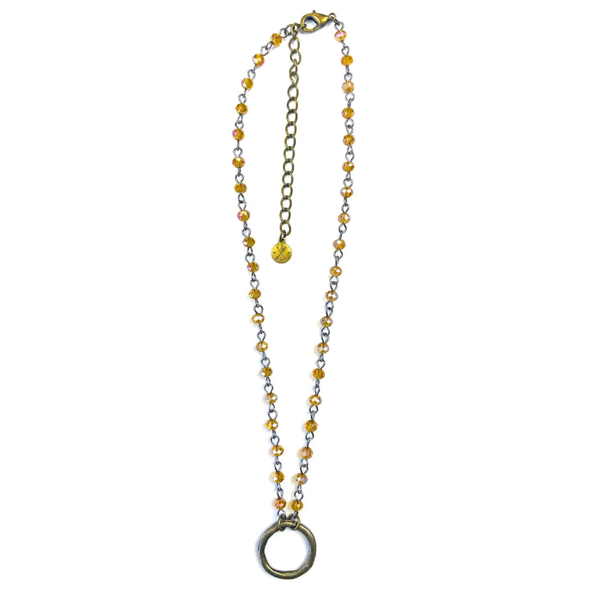 Brown Rosaried Circle Pendant Necklace