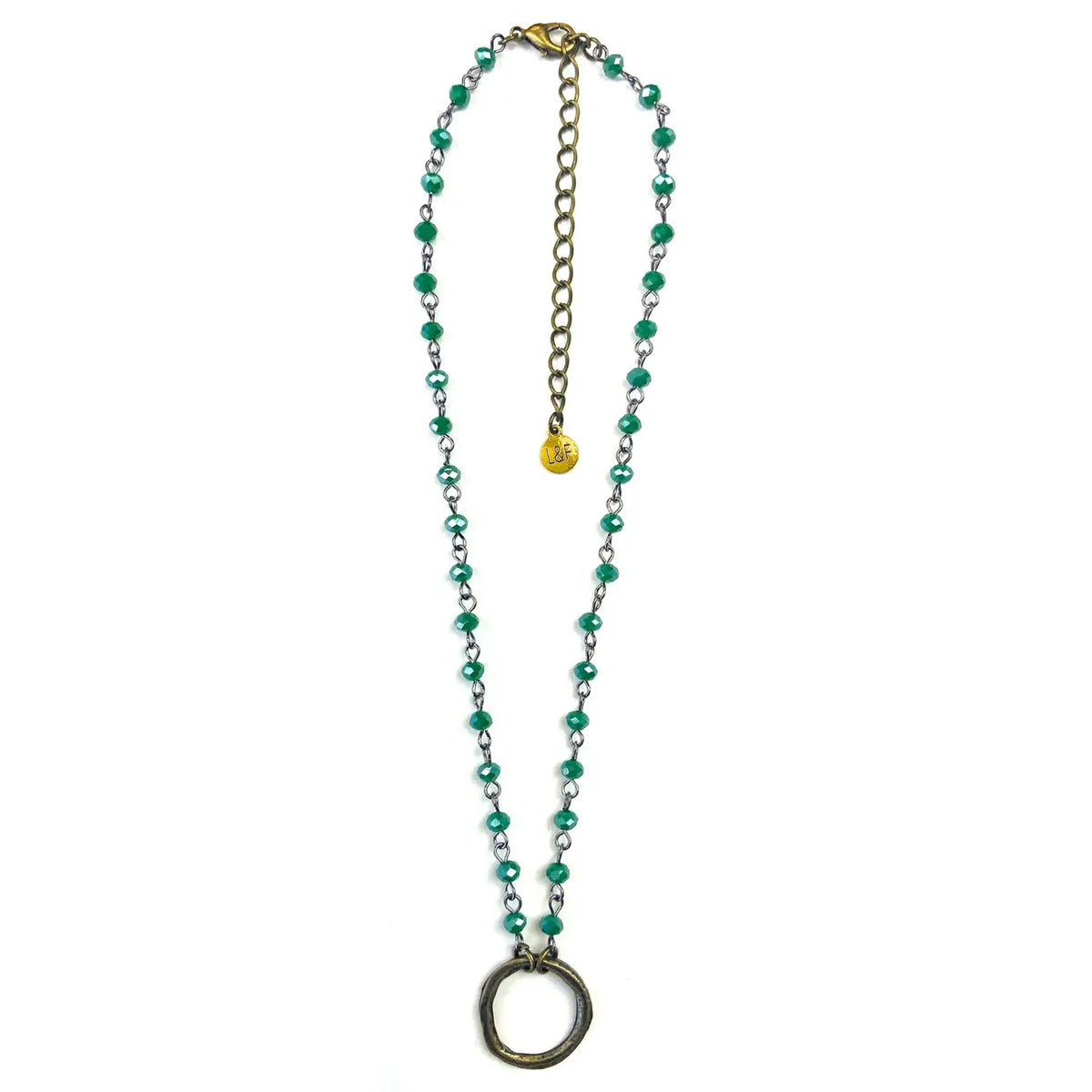 Green Rosaried Circle Pendant Necklace