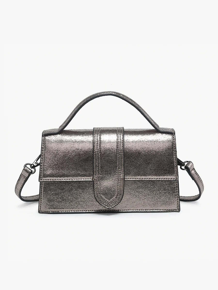 Capri Metallic Clutch w/ Crossbody Strap - Gunmetal